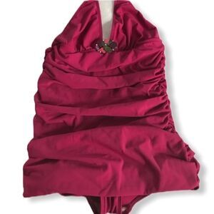 Newport News Shirred One‎ Piece Halter Swimsuit